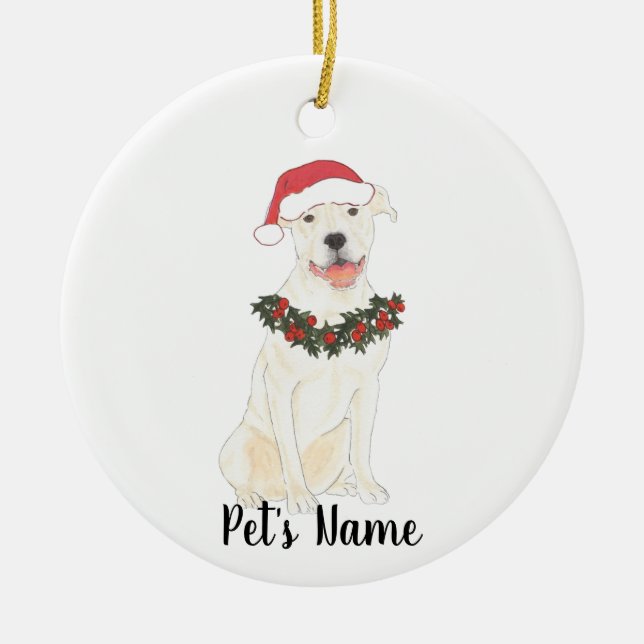 Personalized Pitbull Staffy (White) Ceramic Ornament (Front)
