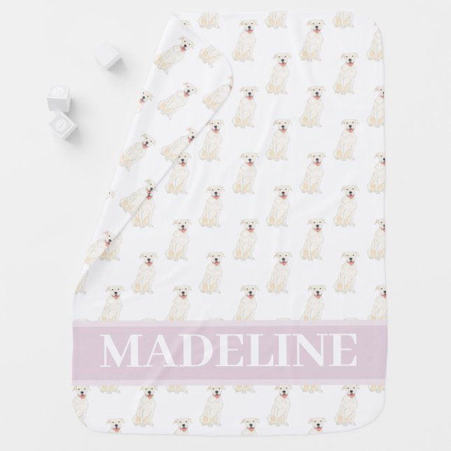 Personalized Pitbull Staffy (White) Pink & White Baby Blanket (In Situ)