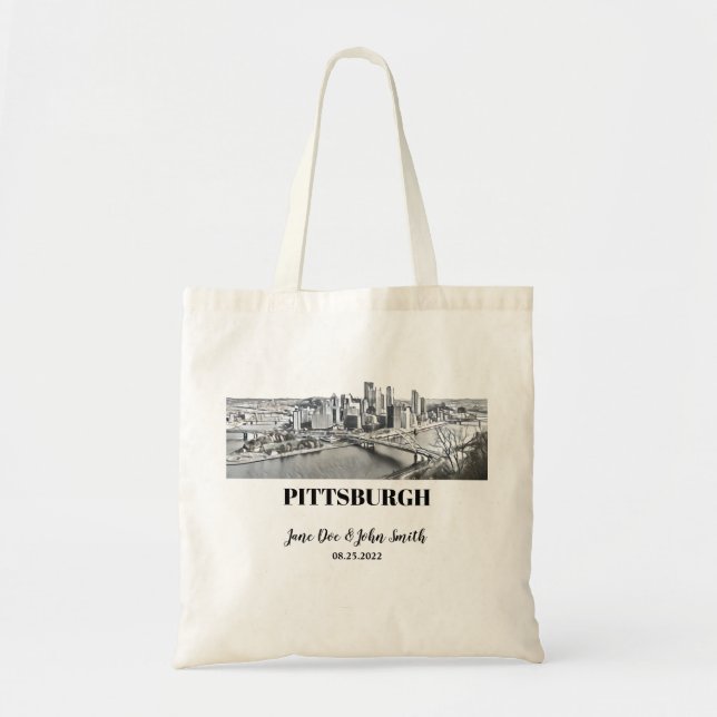 Personalized Pittsburgh Skyline Wedding Tote Bag (Front)