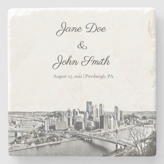 Personalized Pittsburgh Stone Coaster (Front)