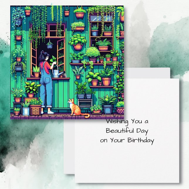 Personalized Pixel Art Garden Birthday  Card (Creator Uploaded)