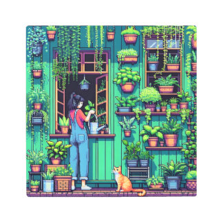 Personalized Pixel Art Plants and Cat 