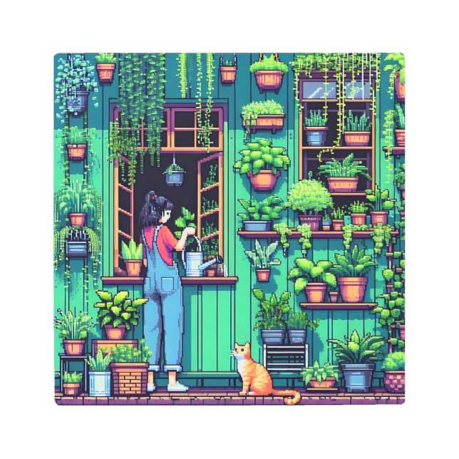 Personalized Pixel Art Plants and Cat  (Front)