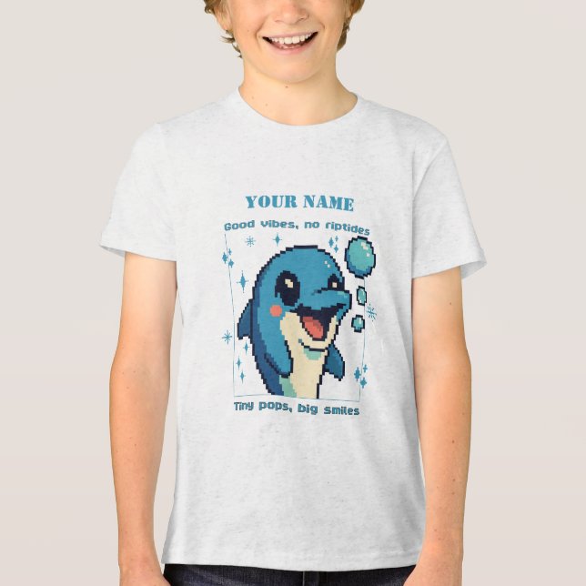 Personalized Pixel Dolphin T-Shirt — Custom Name 8 Tri-Blend Shirt (Front)