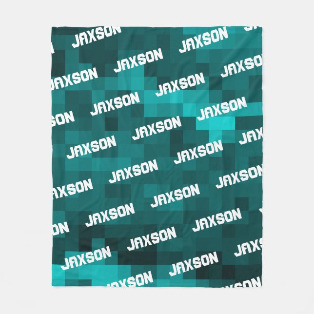 Personalized Pixelated Pattern Boys Fleece Blanket (Front)