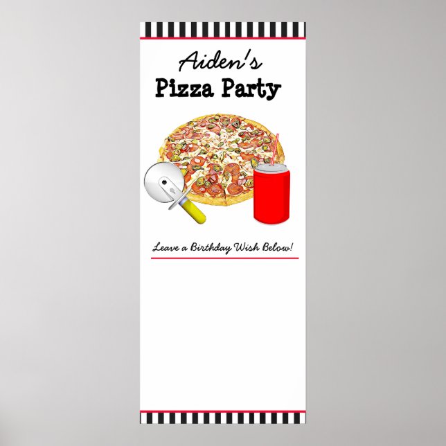 Personalized Pizza Birthday Party Poster, Sign It! (Front)