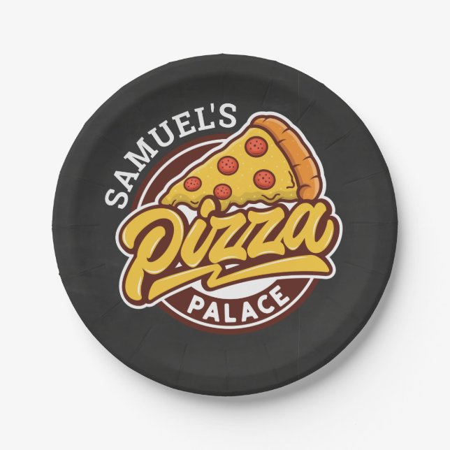 Personalized Pizza Palace Birthday Party, Any Age Paper Plates (Front)
