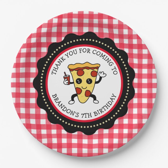 Personalized Pizza Party Birthday Paper Plate (Front)