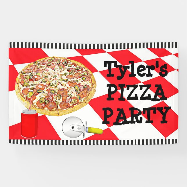 Personalized Pizza Party Birthday Party Banner (Horizontal)