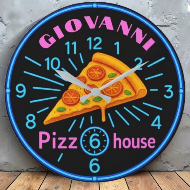 Personalized pizzeria neon custom pizza house  large clock (Creator Uploaded)