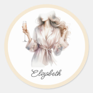 Personalized PJs & Prosecco Bridal Shower Favor Classic Round Sticker