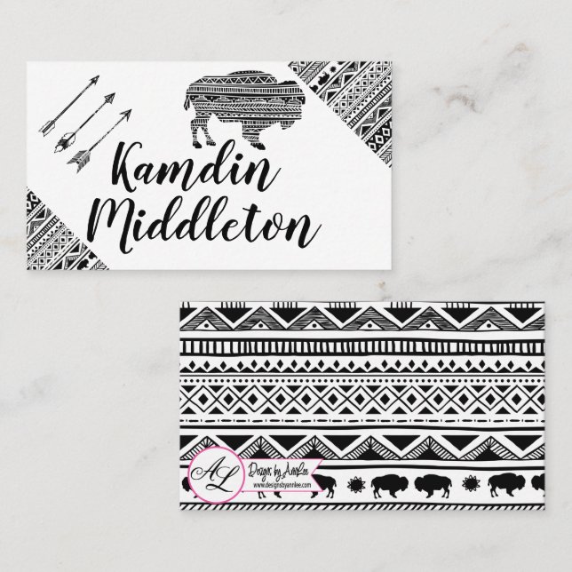 Personalized Place Cards Boho Buffalo Tribal Patte (Front/Back)