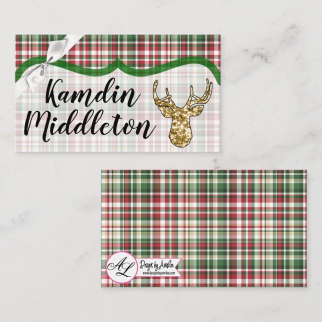 Personalized Place Cards Gold Glitter Reindeer Pla (Front/Back)