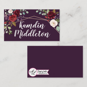 Personalized Place Cards Plum Purple Roses Gold Ge
