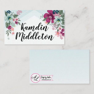 Personalized Place Cards Tropical Flowers on Blue