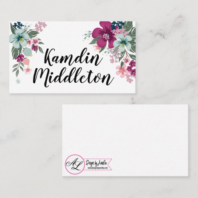 Personalized Place Cards Tropical Flowers on White (Front/Back)