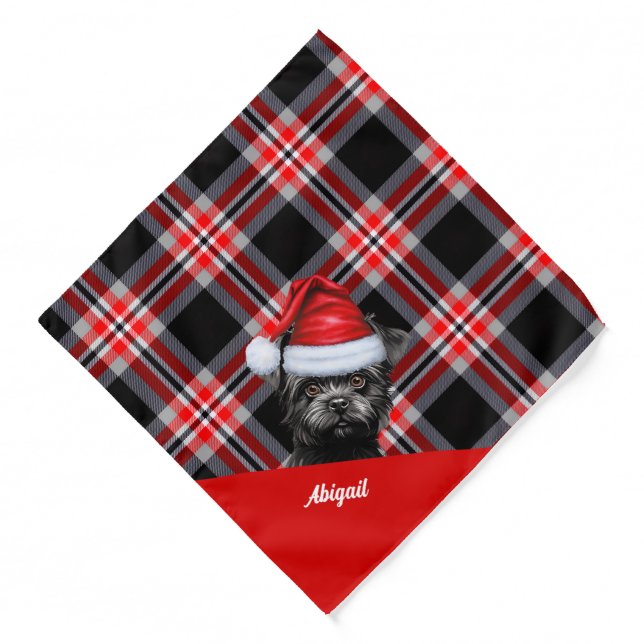 Personalized Plaid Affenpinscher Dog Christmas Bandana (Front)