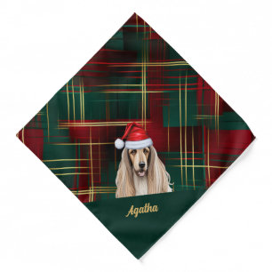Personalized Plaid Afghan Hound Dog Christmas Bandana