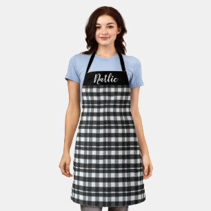 Personalized Plaid Aprons, Black and White Name Apron