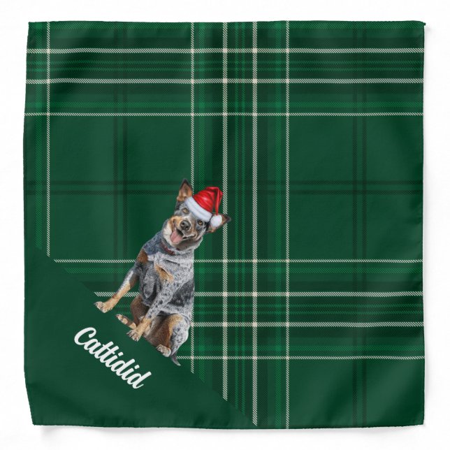 Personalized Plaid Australian Cattle Dog Christmas Bandana (Front)