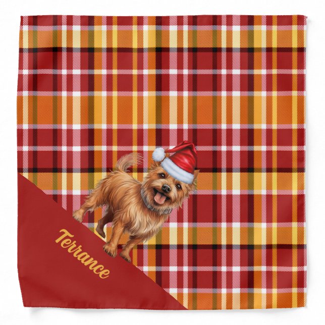 Personalized Plaid Australian Terrier Christmas Bandana (Front)