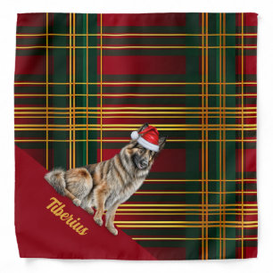 Personalized Plaid Belgian Tervuren Dog Christmas Bandana