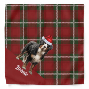 Personalized Plaid Bernese Mountain Dog Christmas Bandana