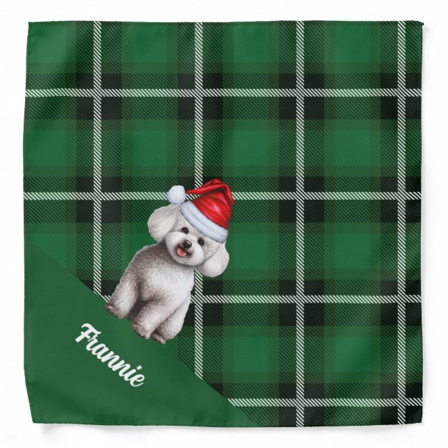 Personalized Plaid Bichon Frise Dog Christmas Bandana (Front)