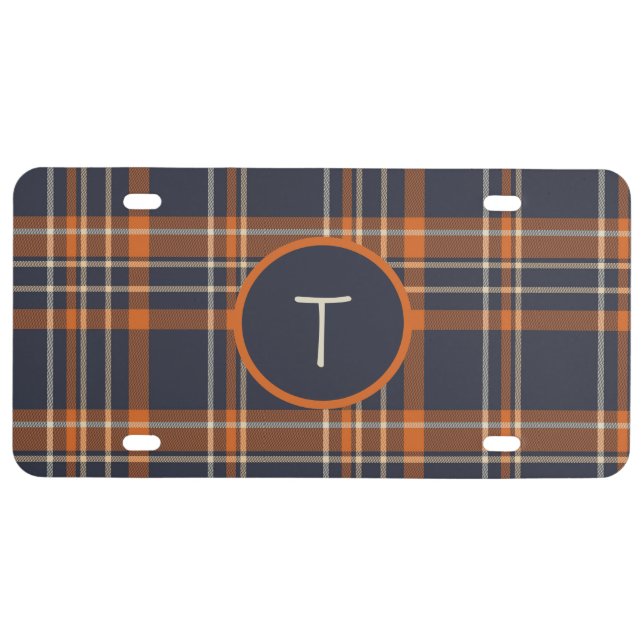 Personalized plaid blue & orange License Plate (Front)