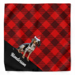 Personalized Plaid Bluetick Coonhound Christmas Bandana