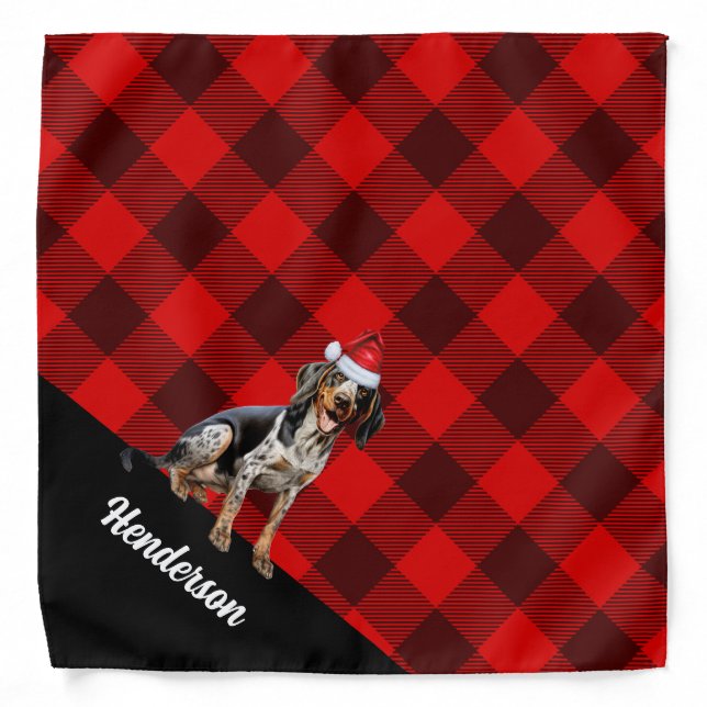 Personalized Plaid Bluetick Coonhound Christmas Bandana (Front)
