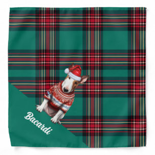 Personalized Plaid Bull Terrier Dog Christmas Bandana