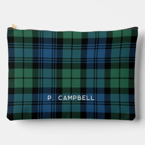 Personalized Plaid Campbell Green Blue Tartan Accessory Pouch