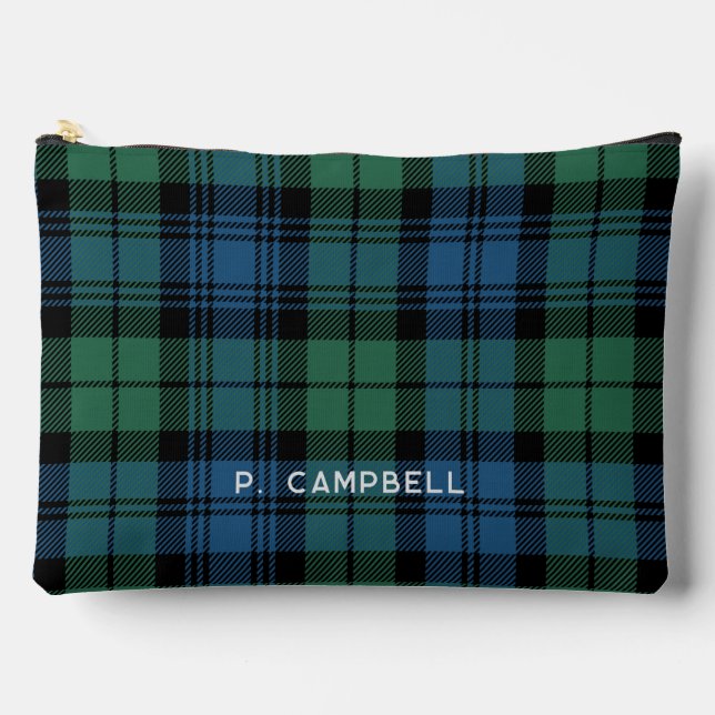 Personalized Plaid Campbell Green Blue Tartan Accessory Pouch (Front)