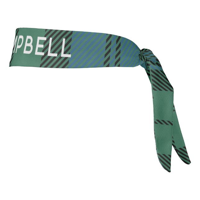Personalized Plaid Campbell Green Blue Tartan Tie Headband (Rotate 90)