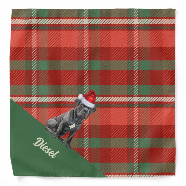 Personalized Plaid Cane Corso Dog Christmas Bandana (Front)