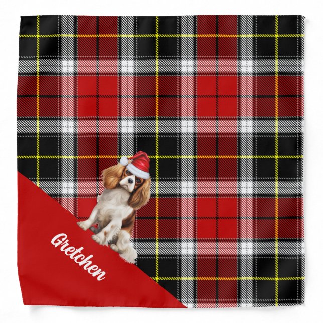 Personalized Plaid Cavalier King Charles Christmas Bandana (Front)