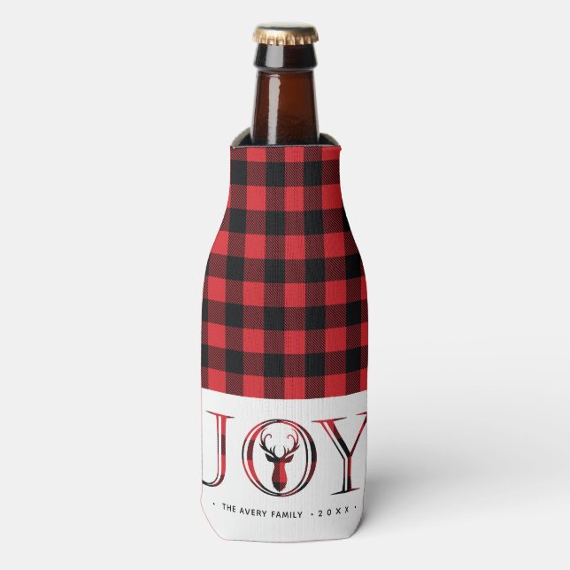Personalized Plaid Christmas Bottle Cooler (Bottle Front)