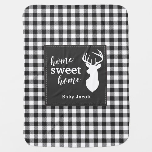 Personalized Plaid Christmas Holiday Home Sweet Baby Blanket