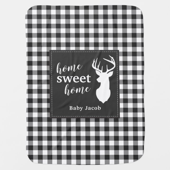Personalized Plaid Christmas Holiday Home Sweet Baby Blanket (Front)