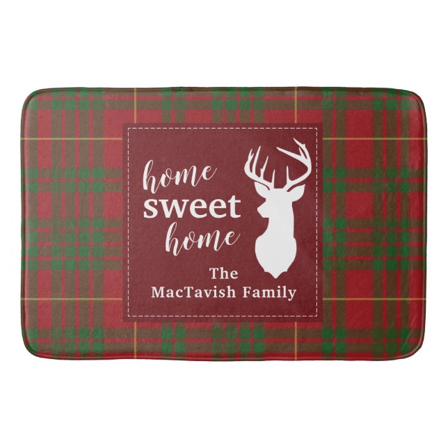 Personalized Plaid Christmas Holiday Home Sweet Bath Mat (Front)