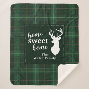 Personalized Plaid Christmas Holiday Home Sweet Sherpa Blanket