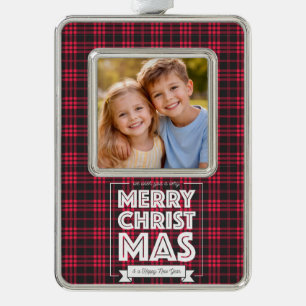 Personalized Plaid Christmas Photo Ornament Cust