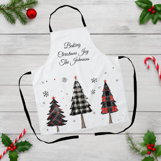 Personalized Plaid Christmas Trees Family Name Apron