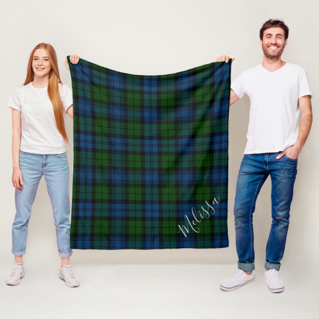 Personalized Plaid Clan Campbell Military Tartan Fleece Blanket (In Situ)