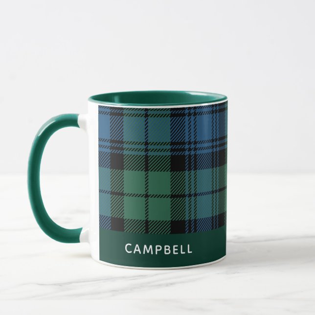 Personalized Plaid Clan Campbell Tartan Coffee Mug (Left)