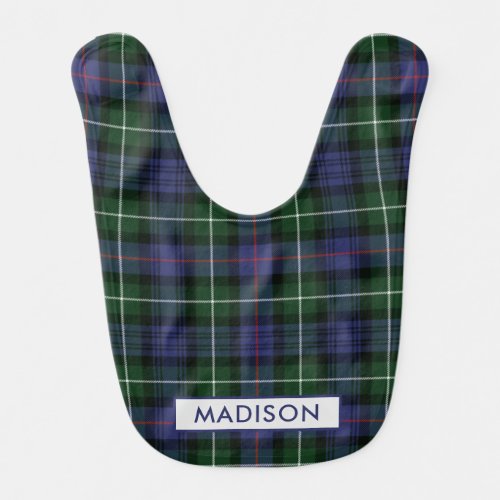 Personalized Plaid Clan MacKenzie Green Purple Baby Bib