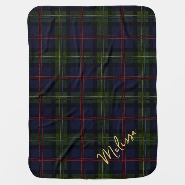 Personalized Plaid Clan Malcolm Tartan Baby Blanket (Front)