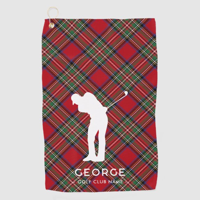 Personalized Plaid Club Name Rustic Stewart Tartan Golf Towel (Front)