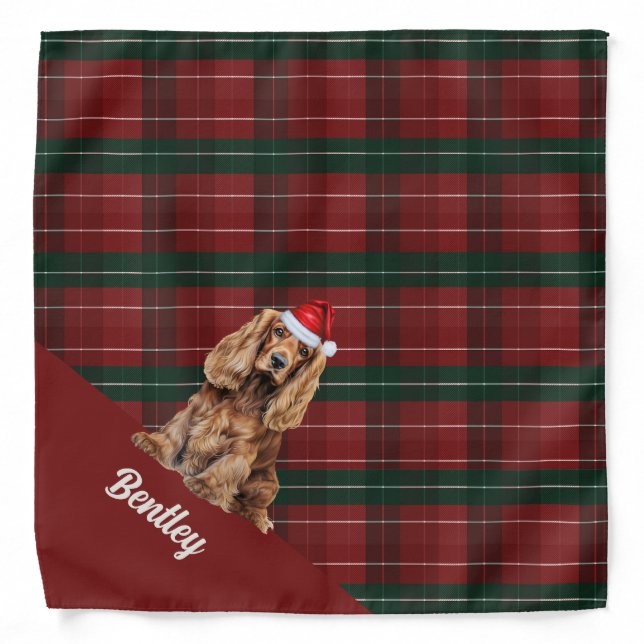 Personalized Plaid Cocker Spaniel Christmas Bandana (Front)